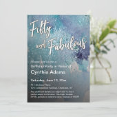 ターコイズパープル水彩グリッター　５０歳にして更に素敵に 招待状 (スタンド正面)