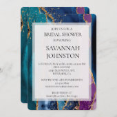 ターコイズパープル金ゴールドグリッターマーブルブライダルシャワー 招待状 (正面/裏面)