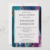 ターコイズパープル金ゴールドグリッターマーブルブライダルシャワー 招待状 (正面)