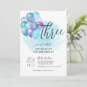 ターコイズパープーバルーン 3歳誕生日招待状 招待状 (スタンド正面)