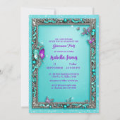 ターコイズパールパープルバタフライモダンシガーリーック 招待状 (裏面)