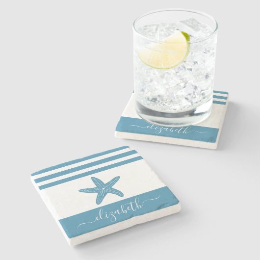 ターコイズヒトデビーチハウススクリプト名ヴィンテージ ストーンコースター (横)