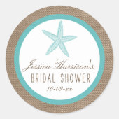ターコイズヒトデビーチブライダルシャワーシール ラウンドシール (正面)