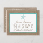 ターコイズヒトデビーチブライダルシャワーレシピカード インビテーションポストカード (正面/裏面)