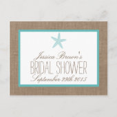 ターコイズヒトデビーチブライダルシャワーレシピカード インビテーションポストカード (正面)