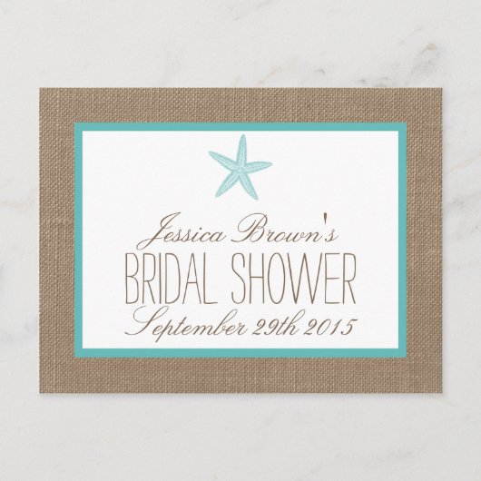 ターコイズヒトデビーチブライダルシャワーレシピカード インビテーションポストカード (正面)