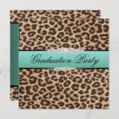 ターコイズヒョウ柄の卒業パーティー 招待状 (正面/裏面)
