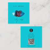 ターコイズビジネスロゴフォトメイクアップアーティストリップ スクエア名刺 (正面/裏面)