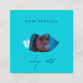 ターコイズビジネスロゴフォトメイクアップアーティストリップ スクエア名刺 (正面)