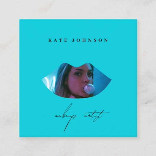 ターコイズビジネスロゴフォトメイクアップアーティストリップ スクエア名刺 (正面)