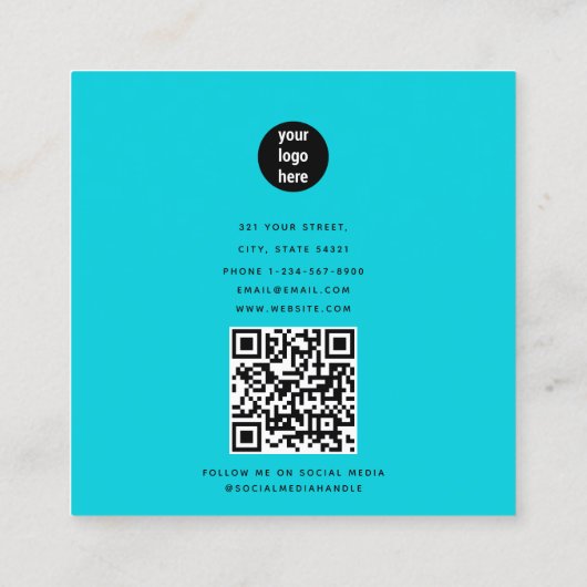 ターコイズビジネスロゴフォトメイクアップアーティストリップ スクエア名刺 (裏面)