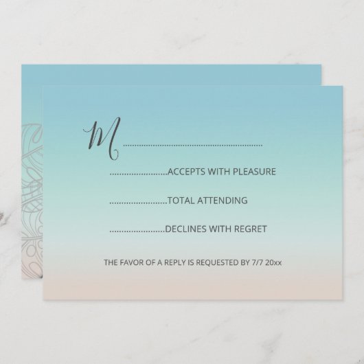 ターコイズビーチでの銀のカメの結婚式 招待状 (正面/裏面)