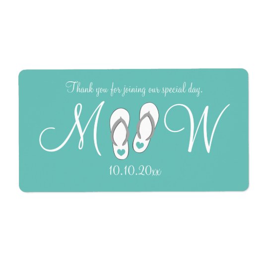 ターコイズビーチサンダル結婚のウォーターボトルラベル ラベル (正面)