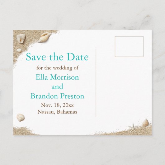 ターコイズビーチサンディトゥーズ塩辛い写真救日付 案内ポストカード (裏面)