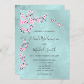 ターコイズピンクさくらんぼ結婚ブロッサム 招待状 (正面/裏面)