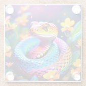 ターコイズピンクと黄色鮮やかのコブラヘビ ガラスコースター (裏面)