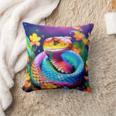 ターコイズピンクと黄色鮮やかのコブラヘビ クッション (ブランケット)