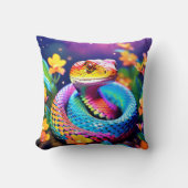 ターコイズピンクと黄色鮮やかのコブラヘビ クッション (正面)