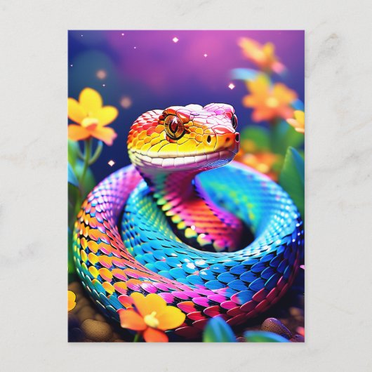 ターコイズピンクと黄色鮮やかのコブラヘビ ポストカード (正面)