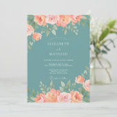 ターコイズピンクの桃の花の幻想的なウェディング 招待状 (スタンド正面)