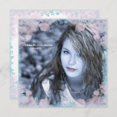 ターコイズピンクの花の写真を使った卒業お知らせ 招待状 (正面/裏面)