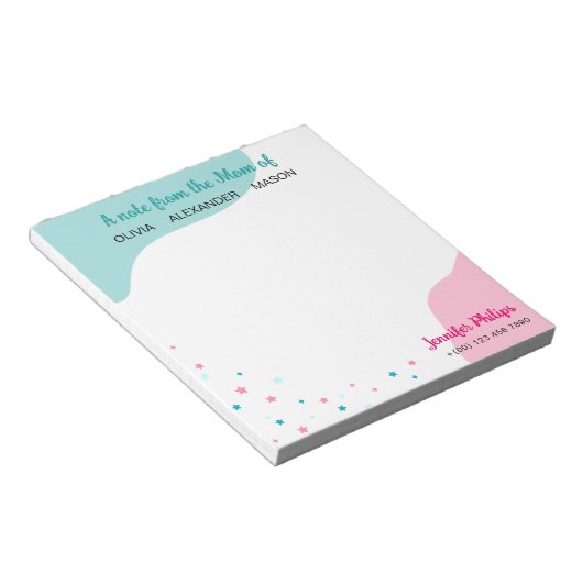 ターコイズピンクは母からのメモを星にする ノートパッド (アングル)