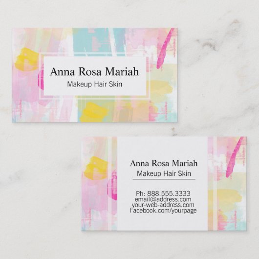 *~ターコイズピンクイエロー抽象芸術パステルモダン 名刺 (正面/裏面)