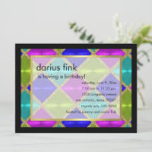 ターコイズピンクグリーンブルーゴールド誕生日パーティー 招待状 (スタンド正面)