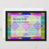 ターコイズピンクグリーンブルーゴールド誕生日パーティー 招待状 (正面)