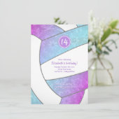 ターコイズピンクパープルバレーボールガーリー誕生日 招待状 (スタンド正面)