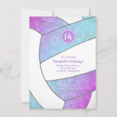 ターコイズピンクパープルバレーボールガーリー誕生日 招待状 (正面)