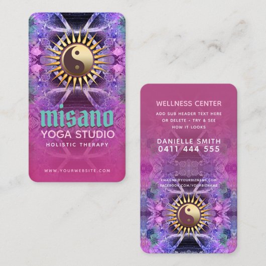ターコイズピンクパープル陰陽ホリスティックヨガ 名刺 (正面/裏面)