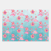 ターコイズピンクフラミンゴ&ピンクハイビスカス2 ラッピングペーパーシート (正面3)