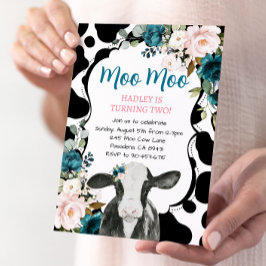 ターコイズピンクフローラカウファーム誕生日招待状 招待状