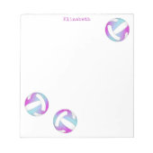 ターコイズピンクホワイトバレーボールパーソナライズされたボール ノートパッド (正面)