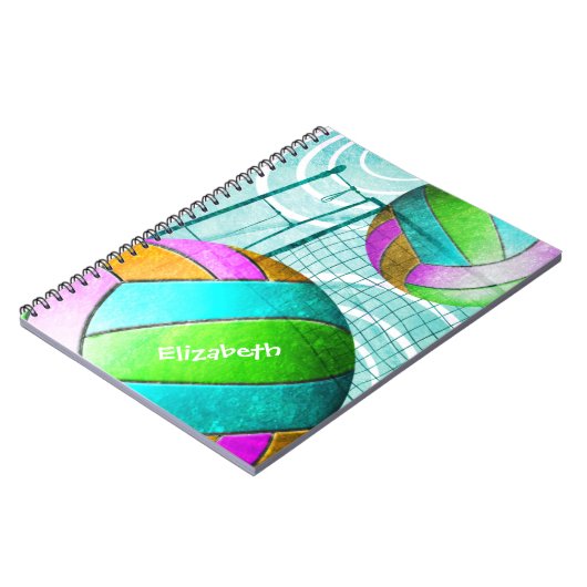 ターコイズピンクライム女子バレーボールパーソナライズされた ノートブック (左側)