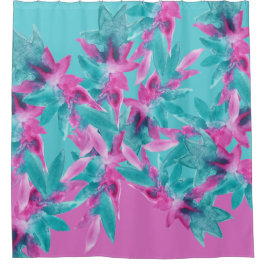 ターコイズピンク抽象芸術ハワイアン花 シャワーカーテン