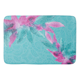 ターコイズピンク抽象芸術ハワイアン花 バスマット