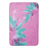 ターコイズピンク抽象芸術ハワイアン花 バスマット (正面縦)