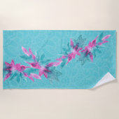 ターコイズピンク抽象芸術ハワイアン花 ビーチタオル (正面)