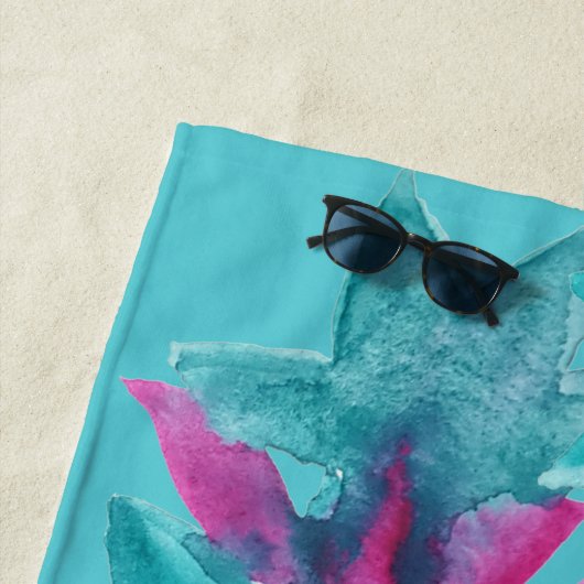 ターコイズピンク抽象芸術ハワイアン花 ビーチタオル (インサイチュ)