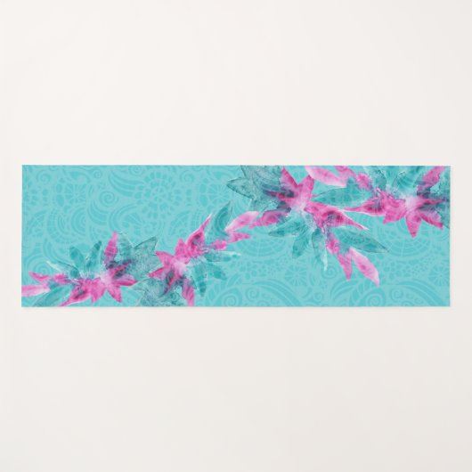 ターコイズピンク抽象芸術ハワイアン花 ヨガマット (正面(横))