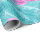 ターコイズピンク抽象芸術ハワイアン花 ラッピングペーパー (ロールコーナー)