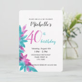 ターコイズピンク抽象芸術ハワイアン花 招待状 (スタンド正面)