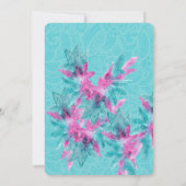 ターコイズピンク抽象芸術ハワイアン花 招待状 (裏面)
