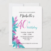 ターコイズピンク抽象芸術ハワイアン花 招待状 (正面)