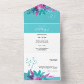 ターコイズピンク熱帯抽象芸術花 オールインワン招待状 (内側)