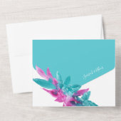 ターコイズピンク熱帯抽象芸術花 オールインワン招待状 (裏面)