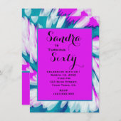 ターコイズピンク絞り染めスワール誕生日 招待状 (正面/裏面)