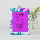 ターコイズピンク絞り染めスワール誕生日 招待状 (スタンド正面)